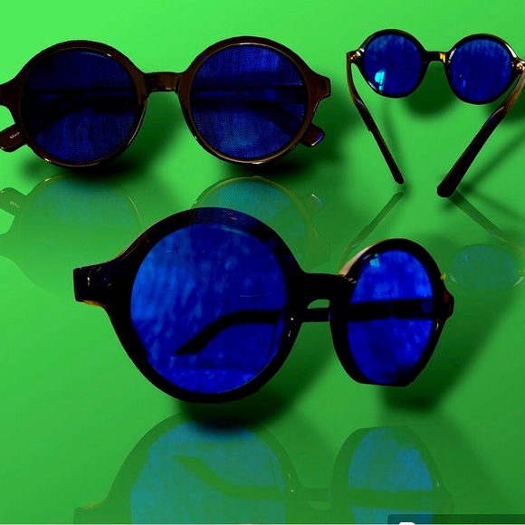 Eye Buy Direct round black +2.5 dark blue progressive lens sunglass read… - Picture 1 of 5